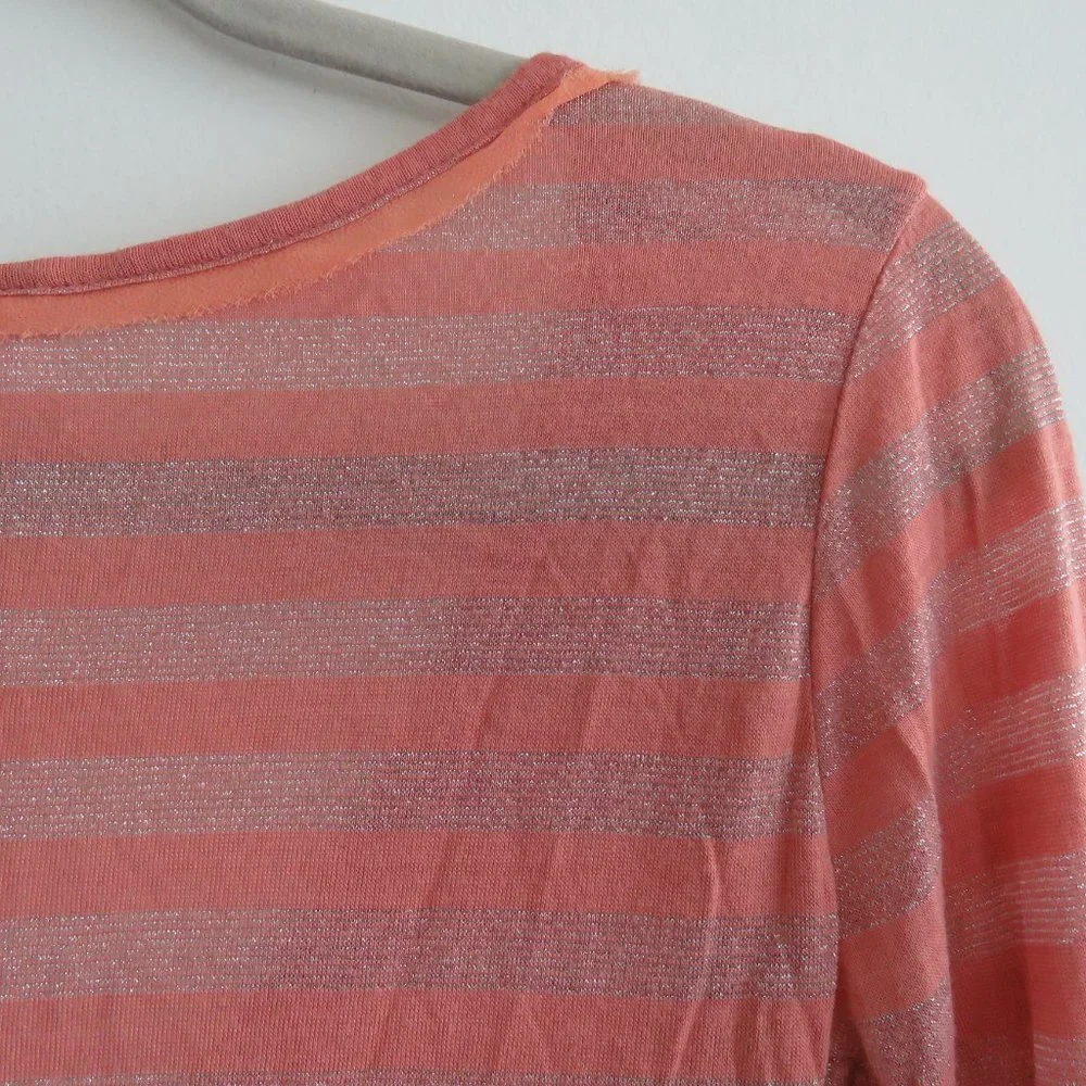 FREE PEOPLE Peach Metallic Striped V-Neck Henley Top - Size S - Picture 11 of 16